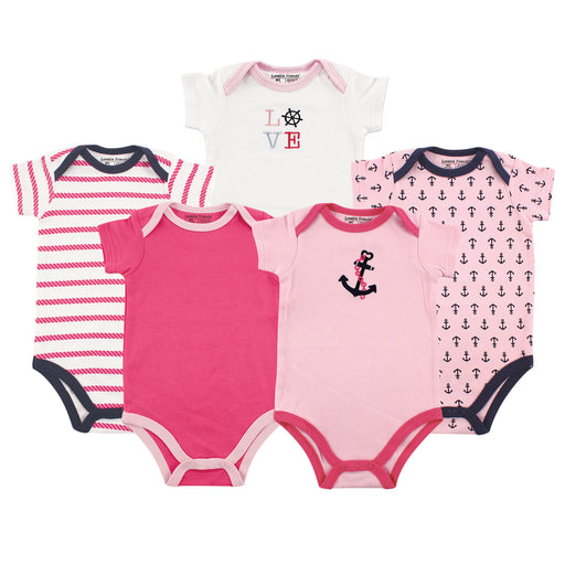 Luvable Friends Baby Girl Cotton Bodysuits 5 Pack, Girl Nautical