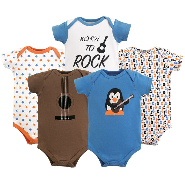 Luvable Friends Baby Boy Cotton Bodysuits 5-Pack, Rock