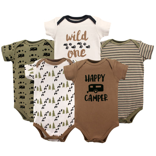 Luvable Friends Baby Boy Cotton Bodysuits 5-Pack, Happy Camper