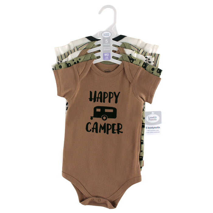 Luvable Friends Baby Boy Cotton Bodysuits 5-Pack, Happy Camper