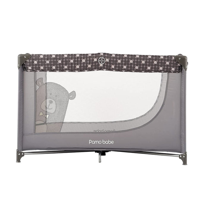 Pamo Babe Portable Enclosed Baby Playpen Crib with Mattress and Carry Bag, Gray