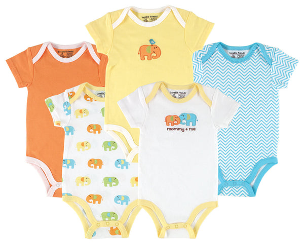 Luvable Friends Cotton Bodysuits 5 Pack, Yellow Elephant