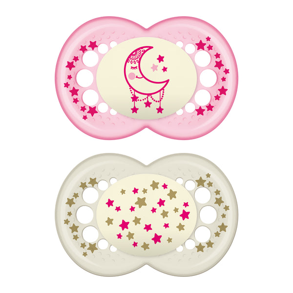 MAM Night Pacifier, 6-16 Months, Girl, 2 pack