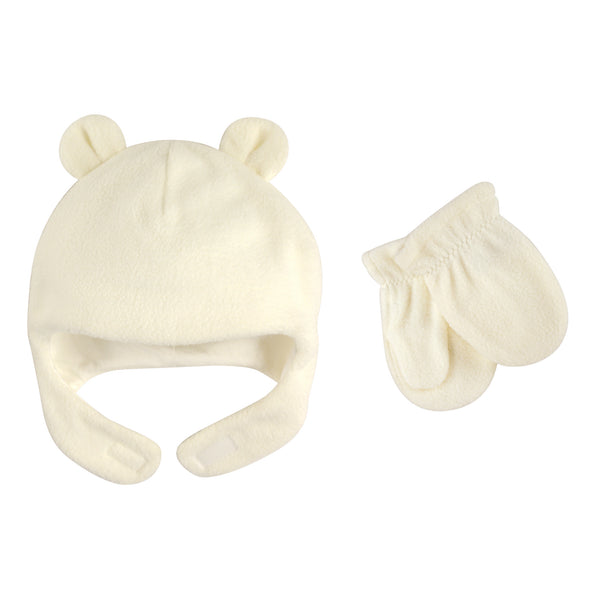 Luvable Friends Beary Cozy Hat and Mitten Set 2 Piece, Cream