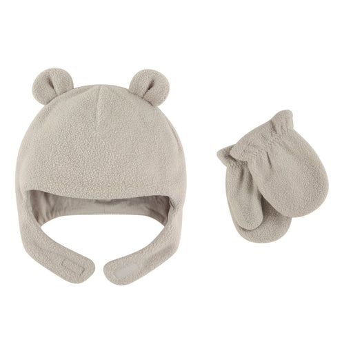 Luvable Friends Beary Cozy Hat and Mitten Set 2 Piece, Light Gray
