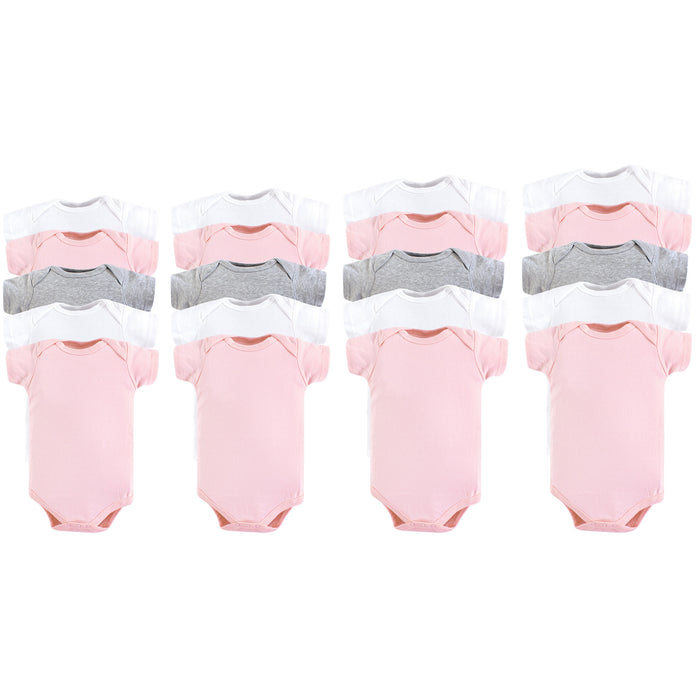 Luvable Friends Baby Girl Cotton Bodysuits 20 Pack, Pink Gray, 0-12 Months