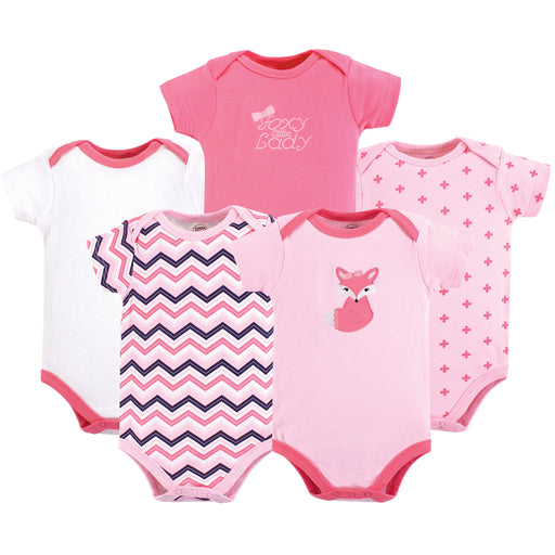 Luvable Friends Baby Girl Cotton Bodysuits 5 Pack, Foxy