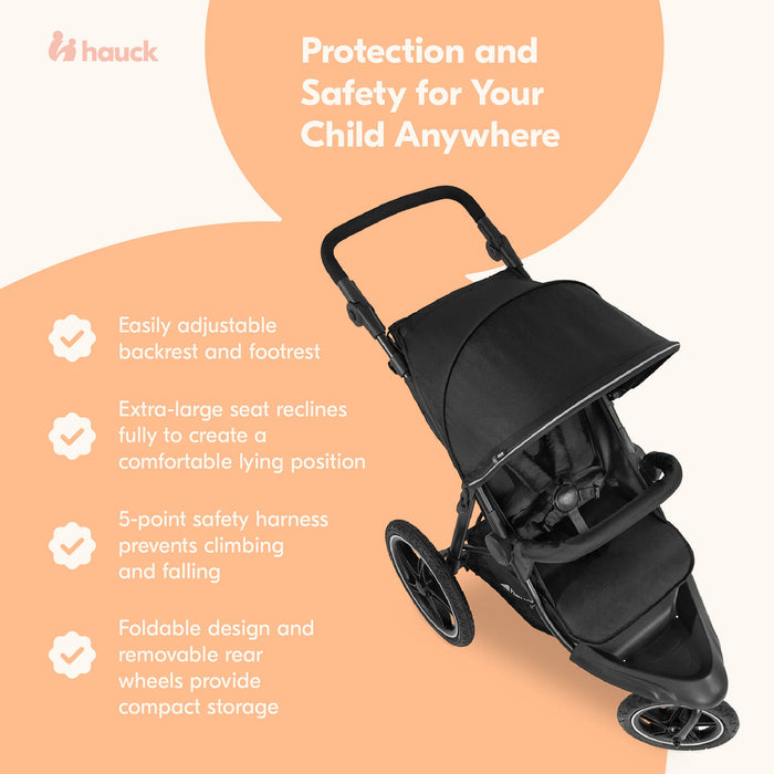 hauck Runner 2 Compact Foldable Tricycle Jogger Buggy Stroller Pushchair, Black