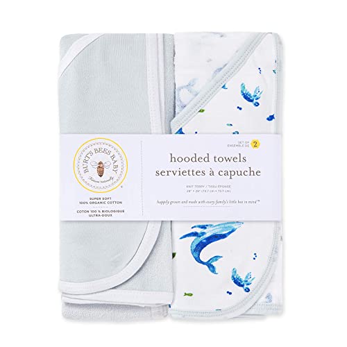 Burt's Bees Baby - Hooded Towels, 2 Count, Whale of a Tale