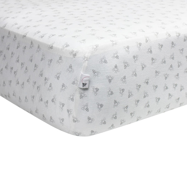 Burt's Bees Baby Crib Sheet, Honeybee Print, Heather Grey