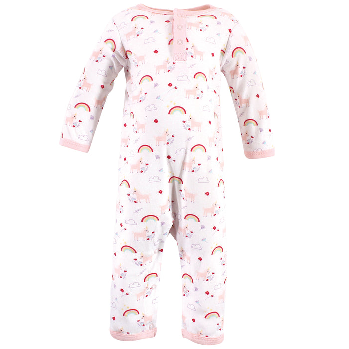 Luvable Friends Baby Girl Cotton Coveralls 3 Pack, Unicorn