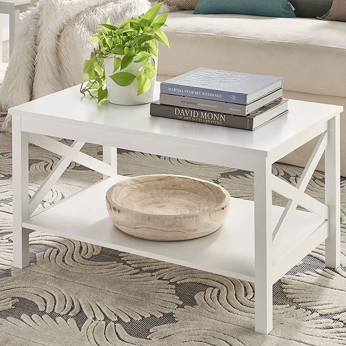 ClosetMaid X Frame Living Room Accent Coffee Table with Shelf Storage, White