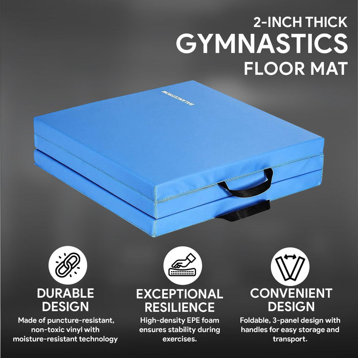 BalanceFrom Fitness GoGym 6x2ft Folding 3 Panel Exercise Mat with Handles, Blue