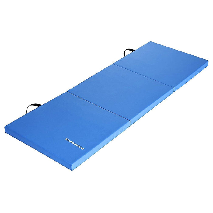 BalanceFrom Fitness GoGym 6x2ft Folding 3 Panel Exercise Mat with Handles, Blue