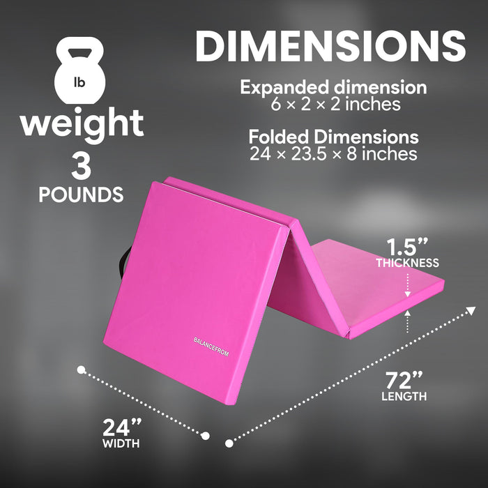 BalanceFrom Fitness GoGym 6'x2'x1.5" Folding 3 Panel Exercise Gym Mat, Pink