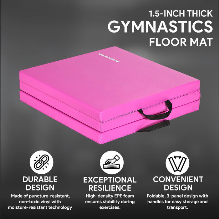 BalanceFrom Fitness GoGym 6'x2'x1.5" Folding 3 Panel Exercise Gym Mat, Pink