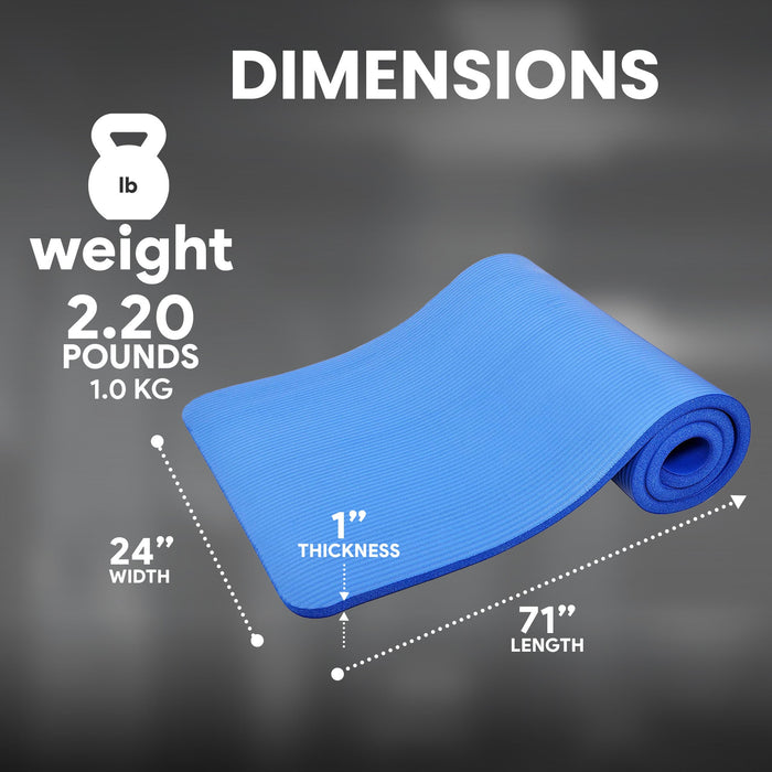 BalanceFrom GoCloud 1" Extra Thick Exercise Yoga Mat with Carrying Strap, Blue