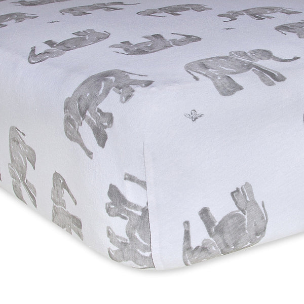 Burt's Bees Baby Wandering Elephants Fitted Crib Sheet, Cloud