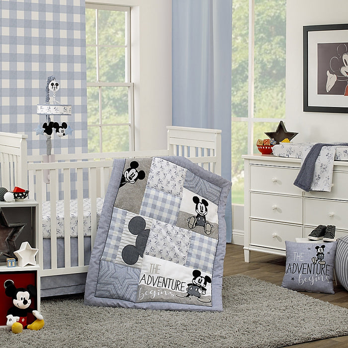 Disney Mickey Mouse - Call Me Mickey The Adventure Begins Stars and Gingham 3 Piece Nursery Crib Bedding Set