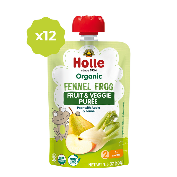 Holle Baby Food Pouches - Organic Fruit & Veggie Puree - Fennel Frog