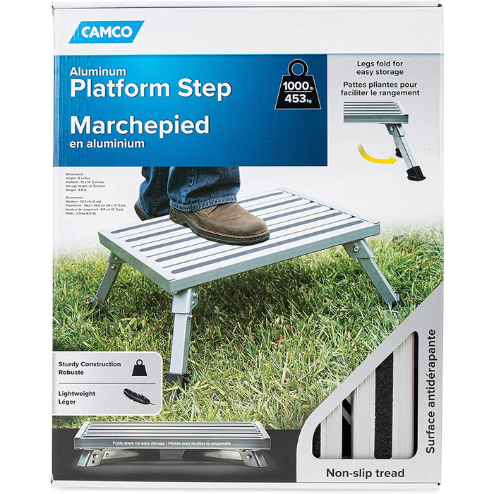 Camco 43677 Fixed Height Aluminum Platform Step Stool with Non Slip Rubber Feet