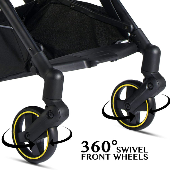 RoyalBaby 360 Reversible Seat Compact Portable Travel Stroller, Black/Yellow