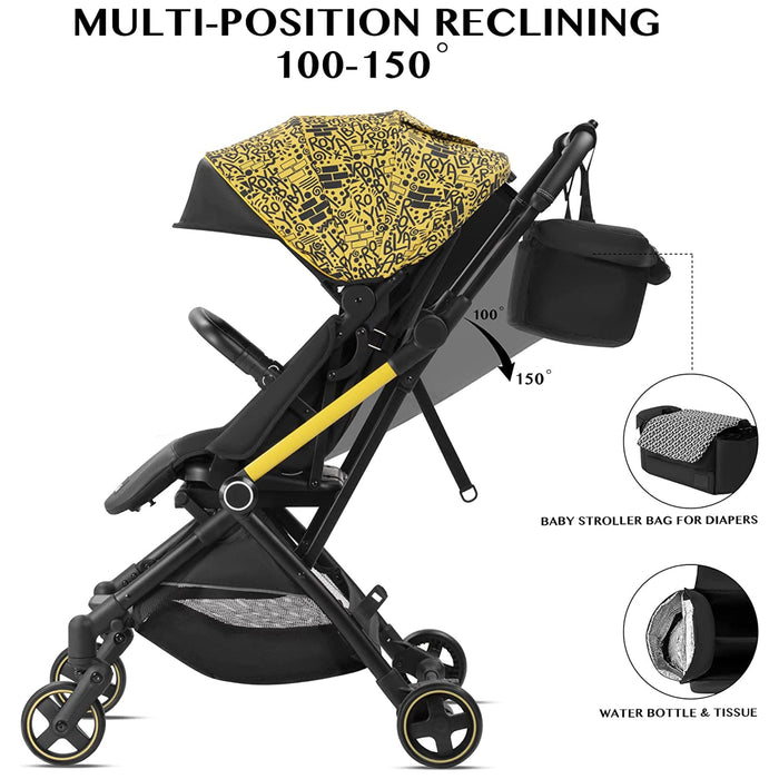 RoyalBaby 360 Reversible Seat Compact Portable Travel Stroller, Black/Yellow