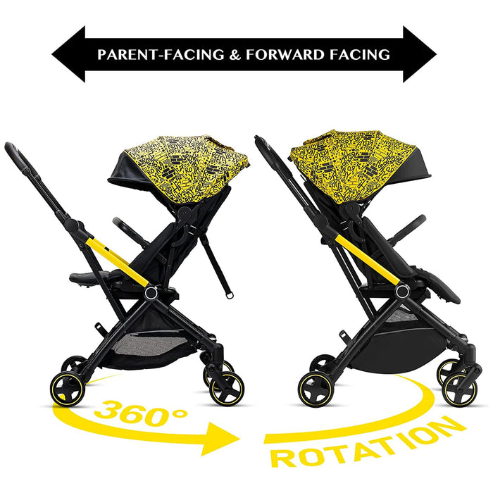 RoyalBaby 360 Reversible Seat Compact Portable Travel Stroller, Black/Yellow