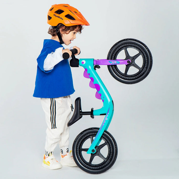 RoyalBaby Dinosaur 12 Inch Magnesium Frame Toddler Kids Balance Bike, Teal