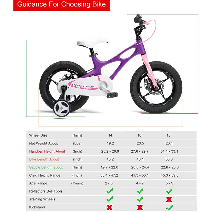 RoyalBaby Space Shuttle 16" Magnesium Alloy Kids Bicycle w/2 Disc Brakes, Purple