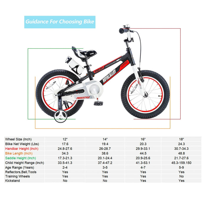 RoyalBaby Space No. 1 Freestyle 14" Kids Bike w/Training Wheels & Bottle, Black