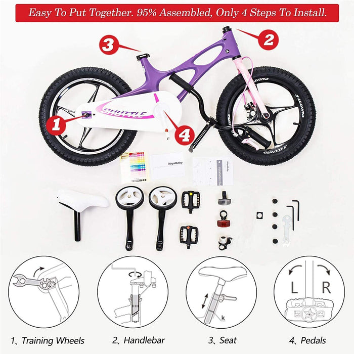 RoyalBaby Space Shuttle 14" Magnesium Alloy Kids Bike w/Training Wheels, Purple