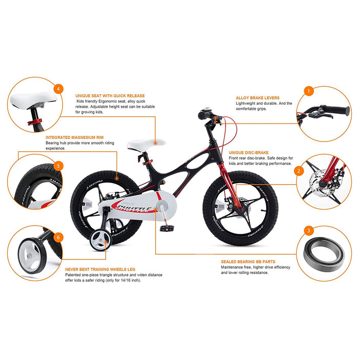 RoyalBaby Space Shuttle 16" Magnesium Alloy Kids Bike w/Training Wheels, Black