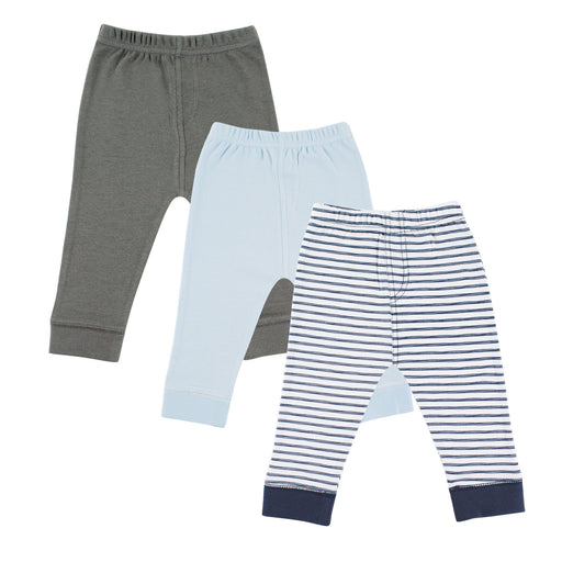 Luvable Friends Baby and Toddler Boy Cotton Pants 3-Pack, Navy Stripe