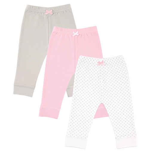 Luvable Friends Baby and Toddler Girl Cotton Pants 3-Pack, Gray Dot