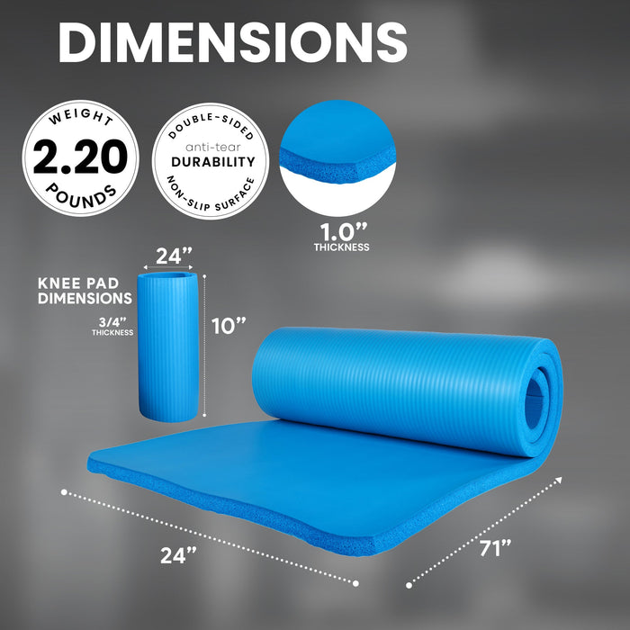 BalanceFrom Fitness 1" Extra Thick Yoga Mat w/Knee Pad and Carrying Strap, Blue