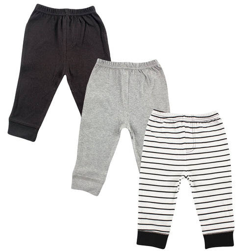 Luvable Friends Baby and Toddler Boy Cotton Pants 3-Pack, Black Stripe