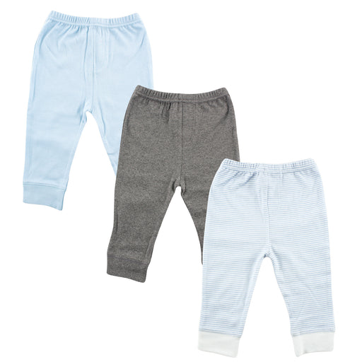 Luvable Friends Baby and Toddler Boy Cotton Pants 3-Pack, Light Blue Stripe