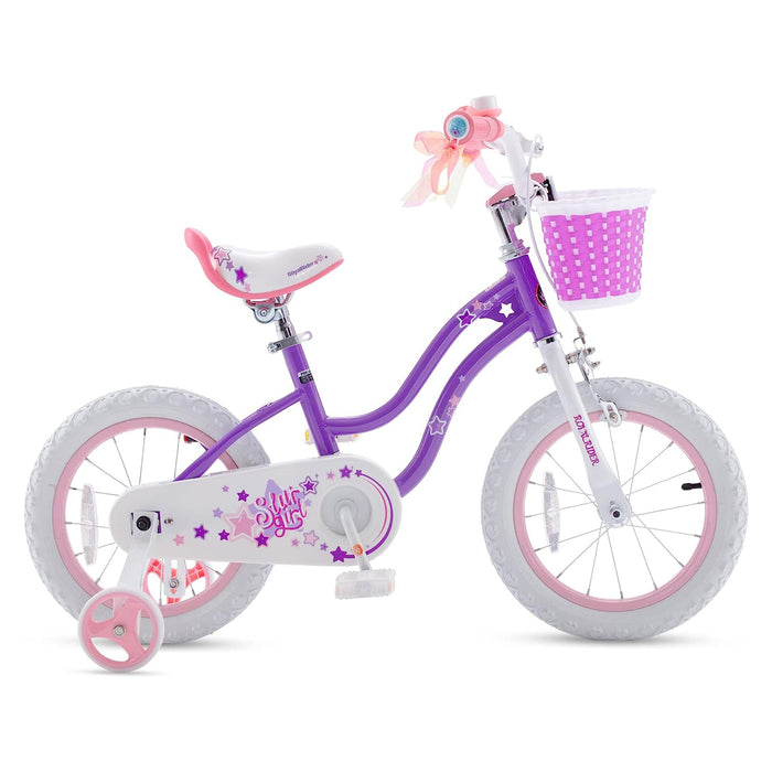 RoyalBaby Stargirl 14" Kids Bicycle with Basket, Bell & Training Wheels, Purple