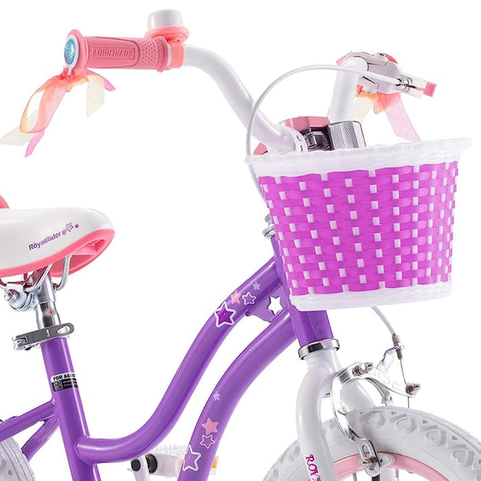 RoyalBaby Stargirl 14" Kids Bicycle with Basket, Bell & Training Wheels, Purple