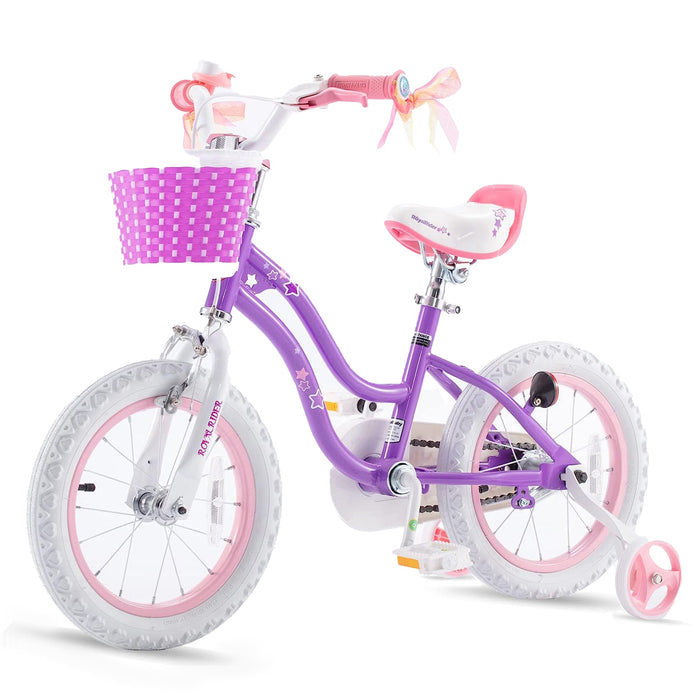 RoyalBaby Stargirl 12" Kids Bicycle with Basket, Bell & Training Wheels, Purple