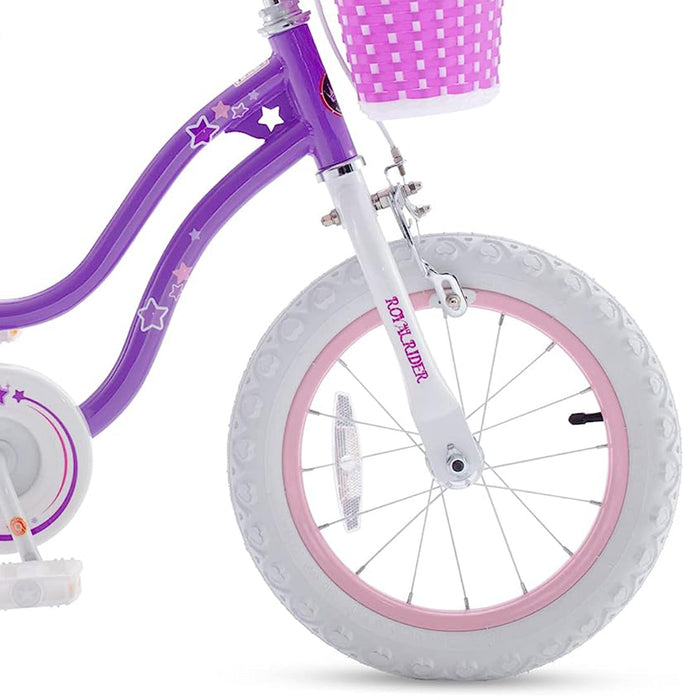 RoyalBaby Stargirl 12" Kids Bicycle with Basket, Bell & Training Wheels, Purple