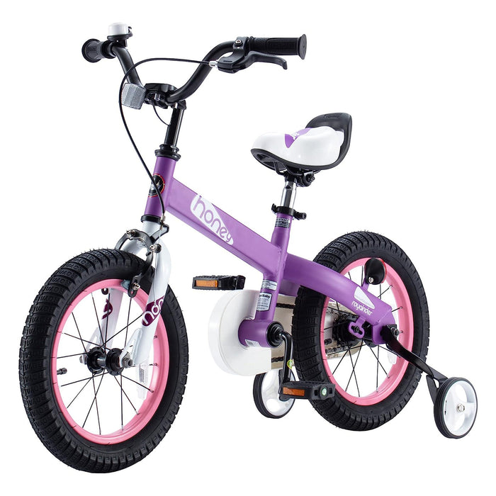 RoyalBaby Cubetube Honey 14 Inch Kids Bike w/Training Wheels & 2 Brakes, Purple