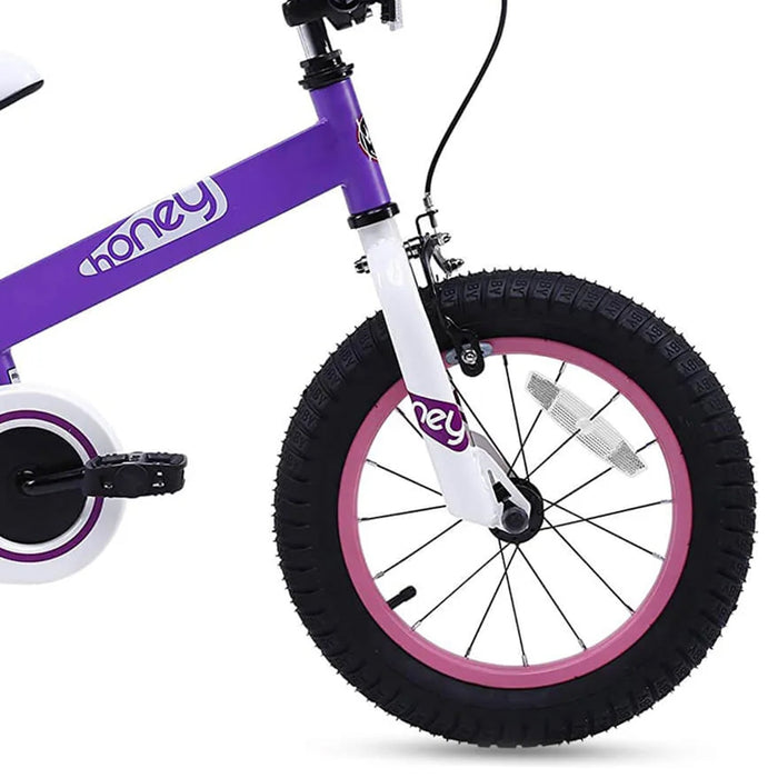 RoyalBaby Cubetube Honey 14 Inch Kids Bike w/Training Wheels & 2 Brakes, Purple