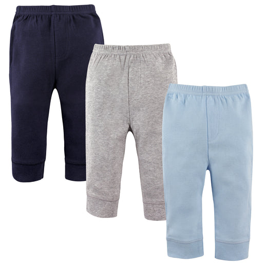 Luvable Friends Baby and Toddler Boy Cotton Pants 3-Pack, Blue Gray