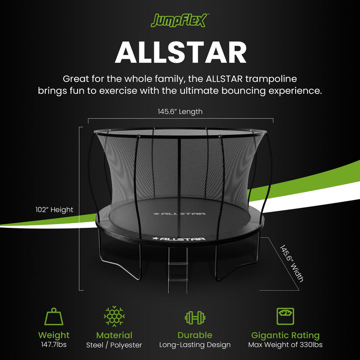 ALLSTAR 12' Trampoline for Kids Outdoor Backyard Play Equipment w/ Net & Ladder