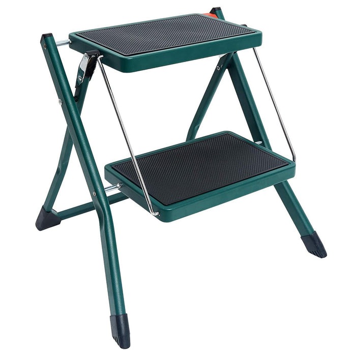 Delxo Foldable Steel 2 Step Stool Step Ladder with Non Slip Wide Pedal, Green