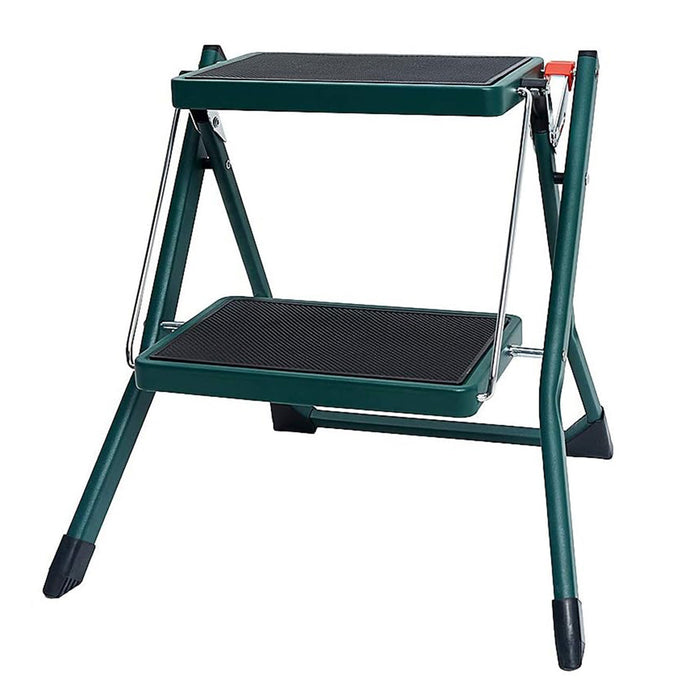 Delxo Foldable Steel 2 Step Stool Step Ladder with Non Slip Wide Pedal, Green