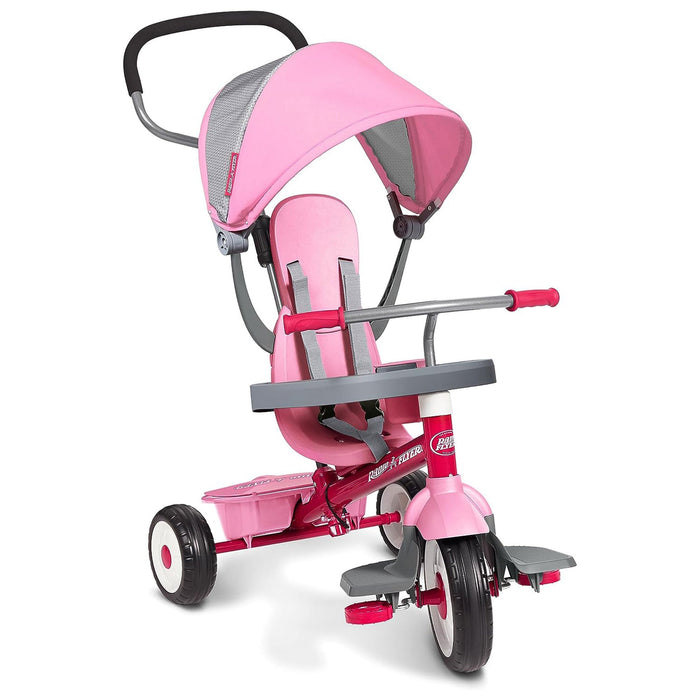 Radio Flyer 4 in 1 Stroll N Trike Infant Adjustable Stroller Tricycle, Pink