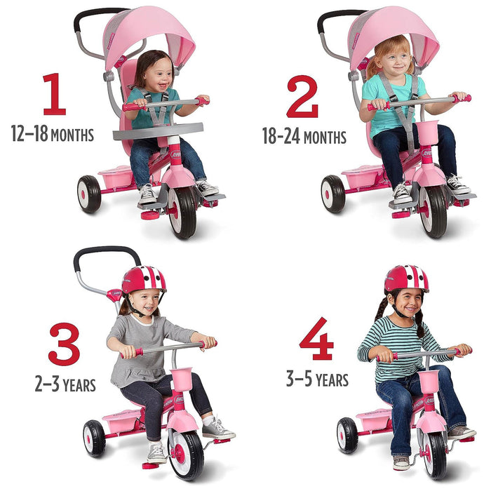 Radio Flyer 4 in 1 Stroll N Trike Infant Adjustable Stroller Tricycle, Pink